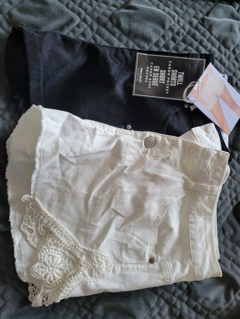 Shorts Bundle: Ardene White Crochet-Trim Jean Shorts And WAXX Black Shorts